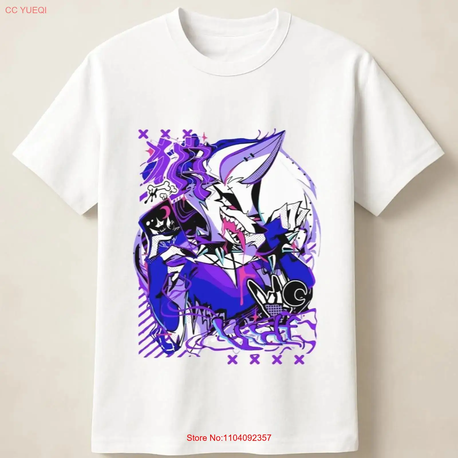 Vintage Fashion Style Men - Fioletowa koszulka z anime wilkiem w